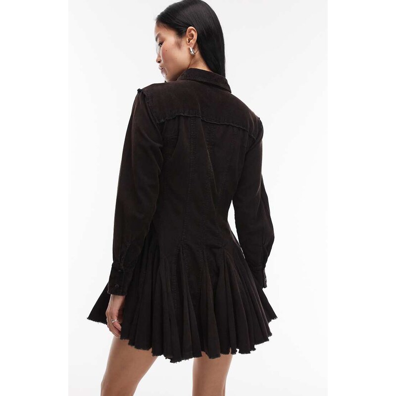 ASOS DESIGN cord shirt dress with nipped in waist and godets in washed black