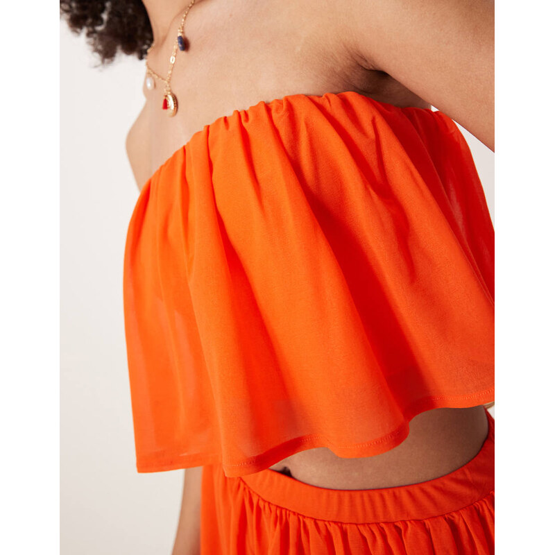 ASOS DESIGN co-ord ruffle bandeau crop top in orange