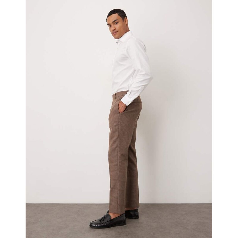 ASOS DESIGN slim wool mix suit trousers in brown glen check