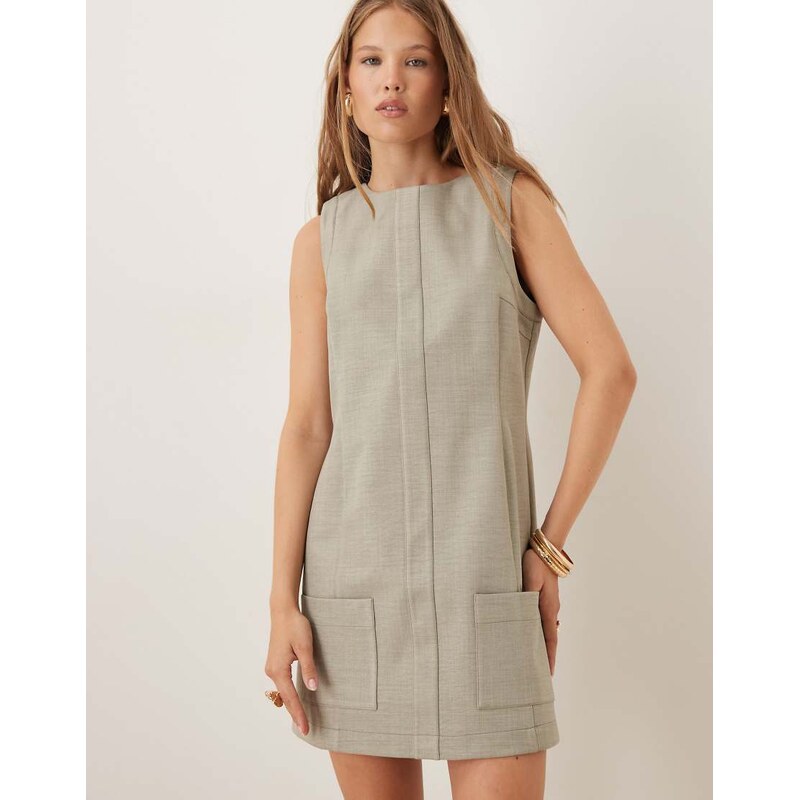 ASOS DESIGN bonded mini shift dress with pocket detail in sage-Green