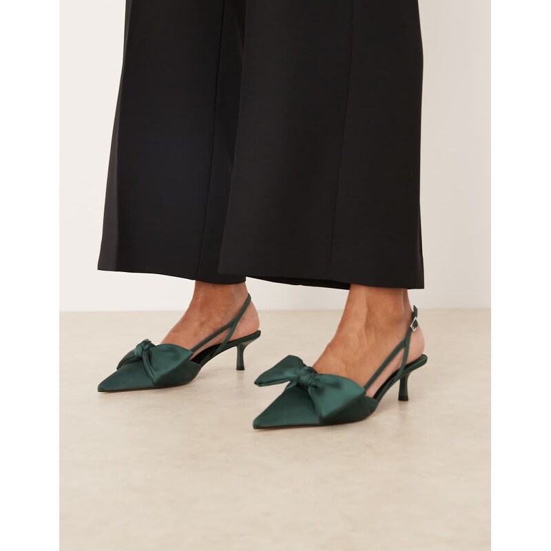 ASOS DESIGN Sunshine kitten heel slingback shoes in forest green