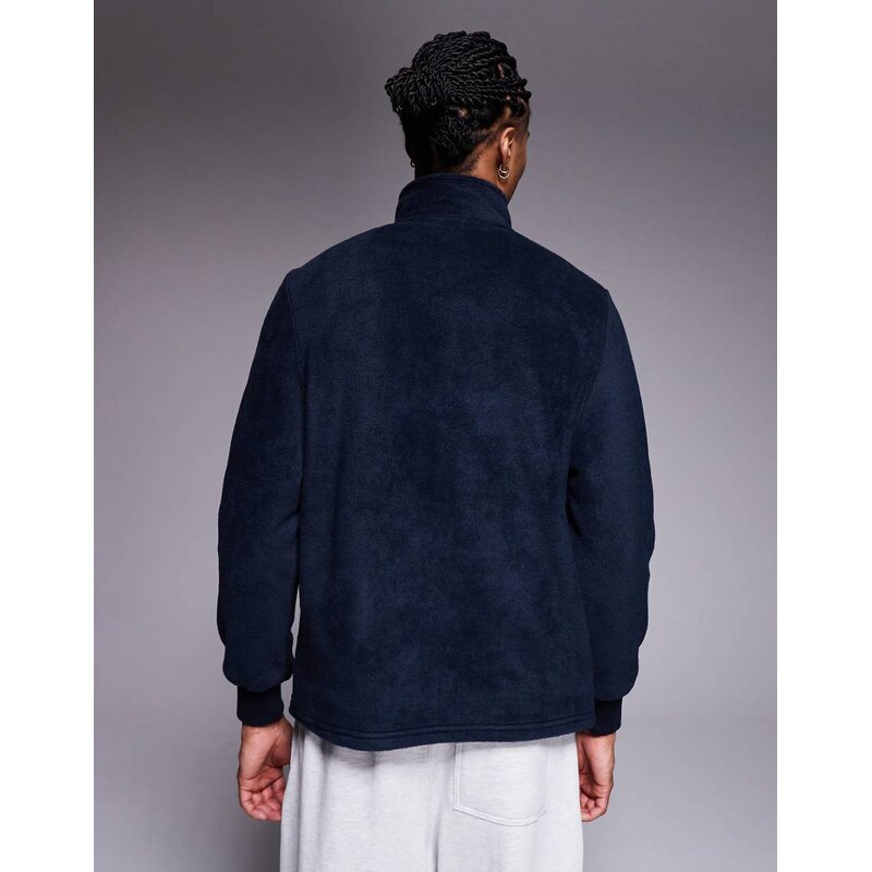 ASOS DESIGN quarter zip fleece sweatshirt with funnel neck in navy