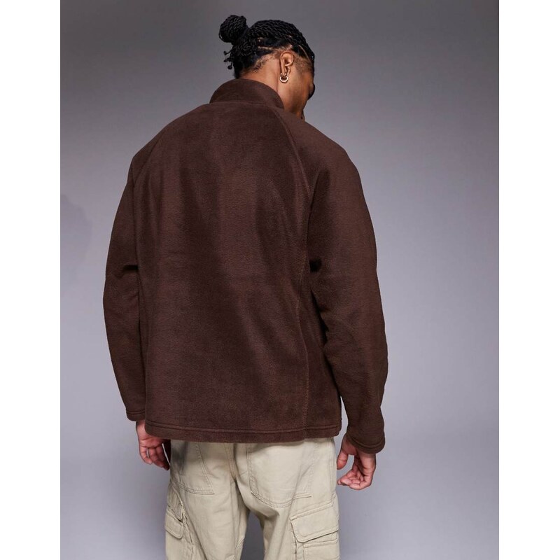 ASOS DESIGN relaxed funnel neck quarter zip fleece sweatshirt in light brown