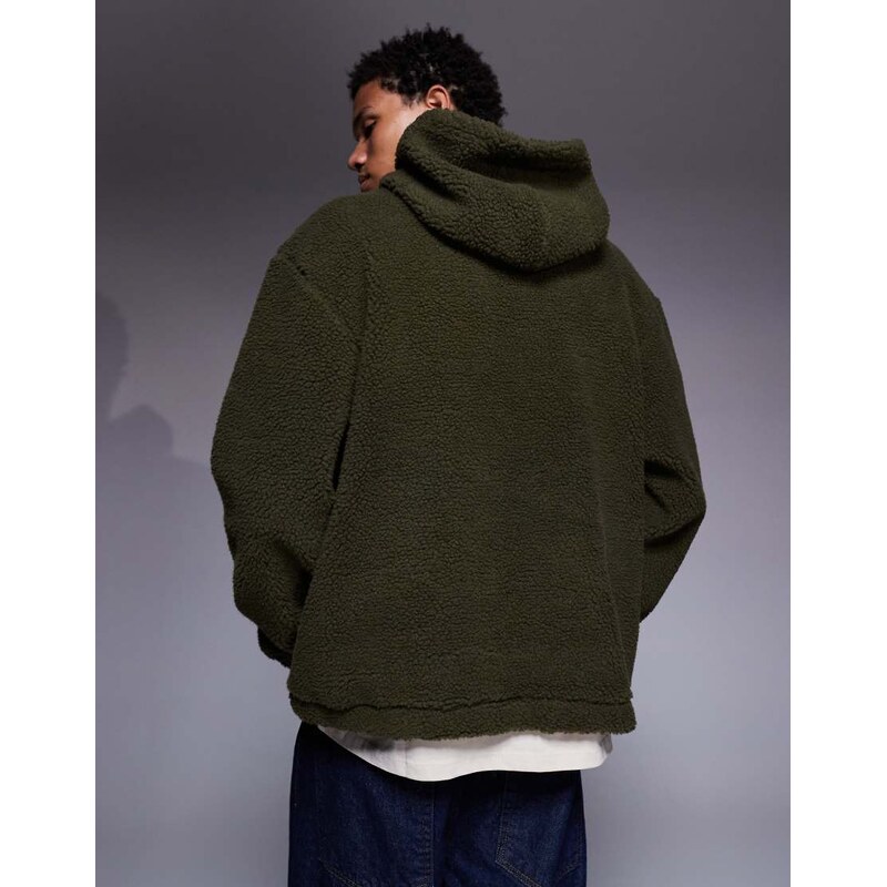 ASOS DESIGN relaxed borg hoodie in dark green