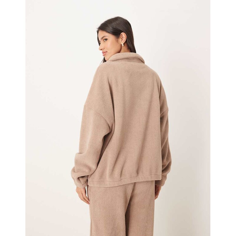 ASOS DESIGN lounge microfleece oversized collar sweat in taupe-Grey