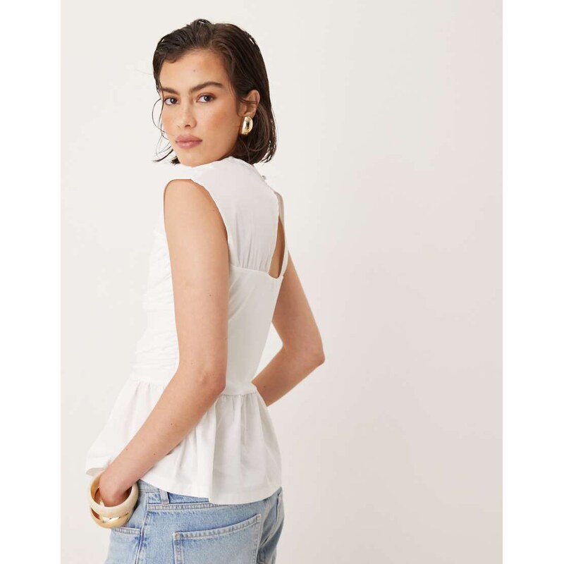 ASOS DESIGN mix bandage top with ruching detail in ivory-White