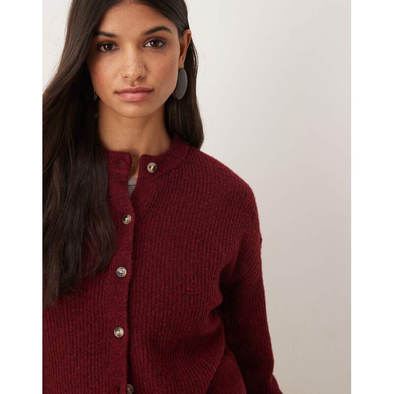 ASOS DESIGN wool and alpaca relaxed cardigan in plum-Purple