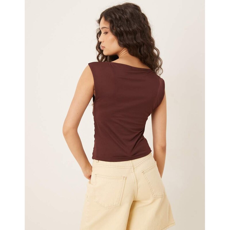 ASOS DESIGN boat neck under bust seam detail top in chocolate-Brown