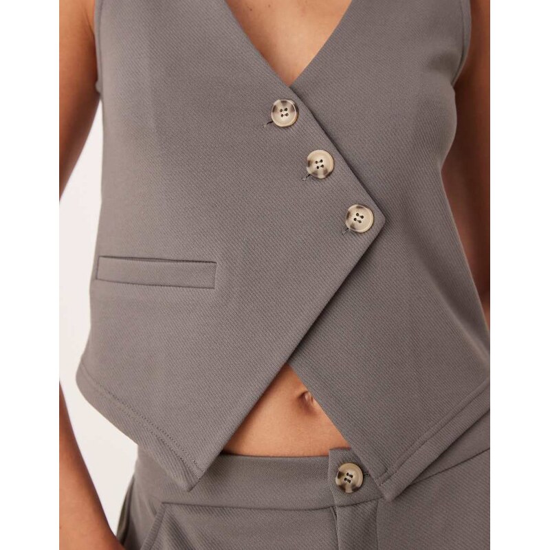 ASOS DESIGN co-ord jersey twill asymmetric waistcoat top in dark grey