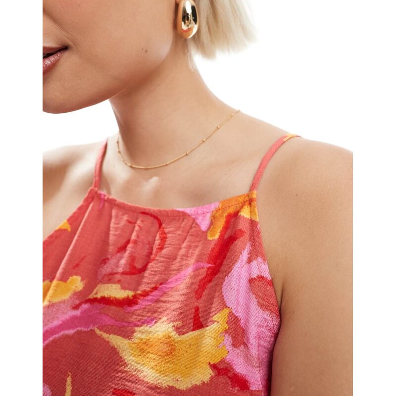 Vero Moda high neck cami strap mini dress in red marble print