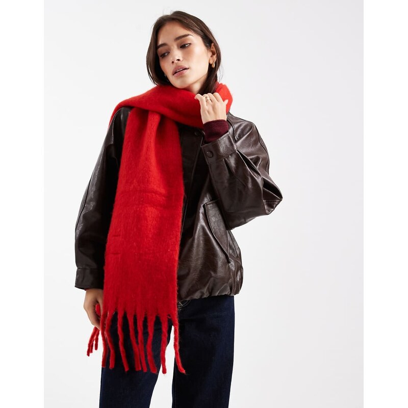 Pieces medium super soft tassle scarf in bold red