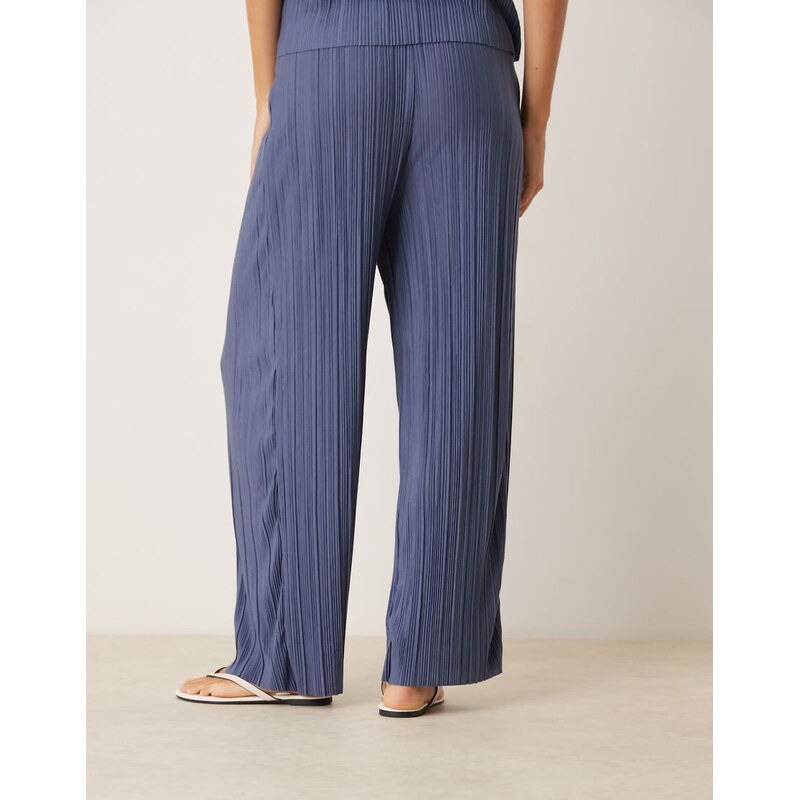Vila wide leg plisse trouser co-ord in vintage indigo blue-Navy