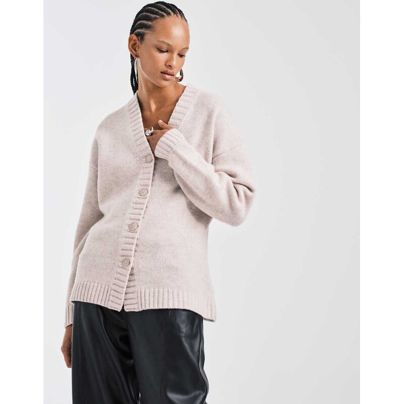 ASOS DESIGN longline waisted cardigan in premium lambswool in white - WHITE