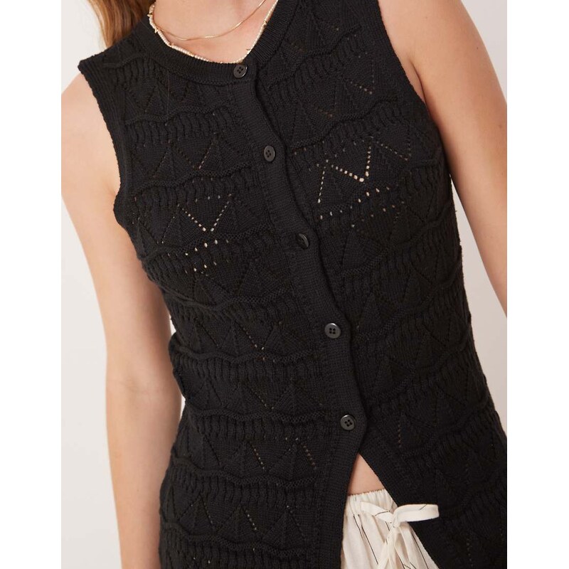 ASOS DESIGN knitted lace stitch waistcoat in black