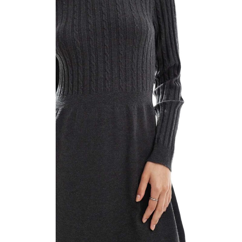 ONLY cable knitted mini skater dress in dark grey