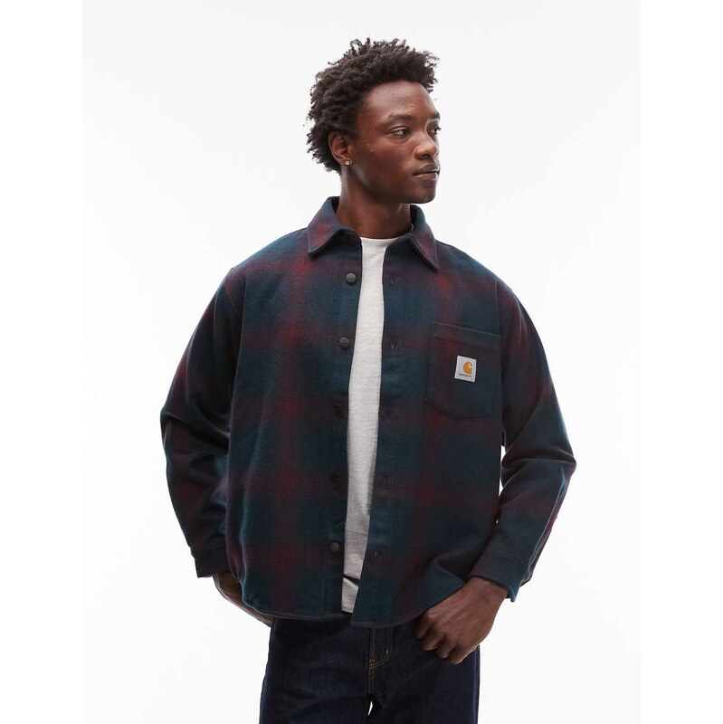 Carhartt WIP brennan shirt jacket in green and burgundy check