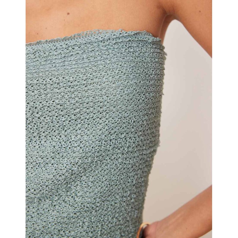 ASOS DESIGN crochet semi sheer long-line bandeau top in sage green