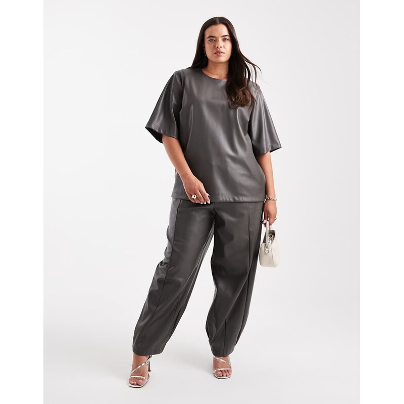 ASOS DESIGN Curve faux leather oversized top co-ord in grey