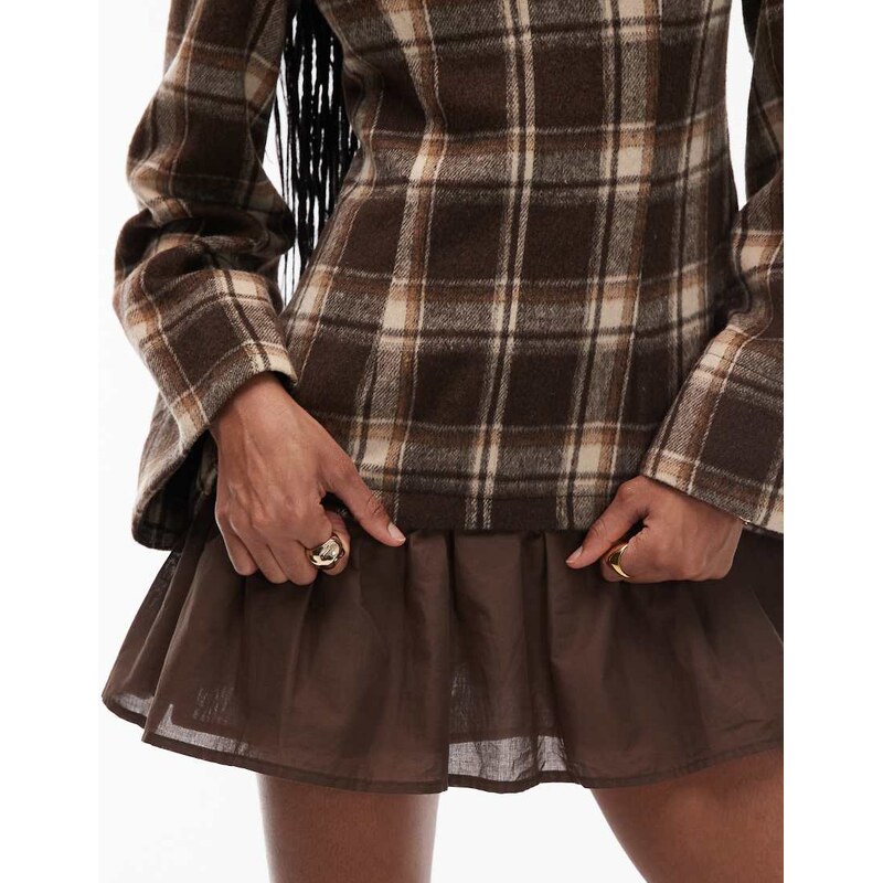 ASOS DESIGN hybrid dropped waist mini dress in chocolate check-Multi
