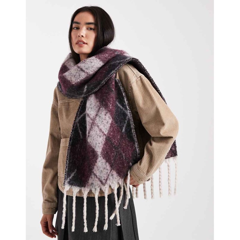 New Look argyle print scarf in burgundy-Red 109635338