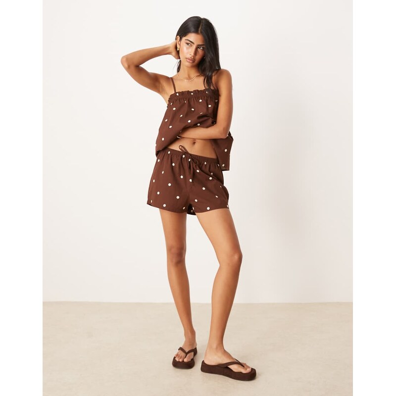 ASOS DESIGN pull on micro short in chocolate polka dot-Multi