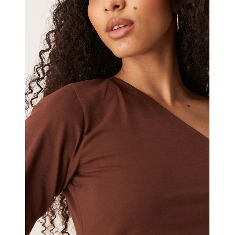 ASOS DESIGN asymmetric cinched t shirt in brown