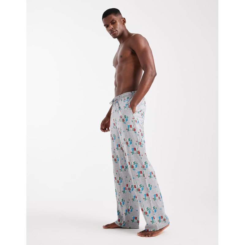 ASOS DESIGN lounge bottoms with Christmas Feliz Navidad graphic in grey