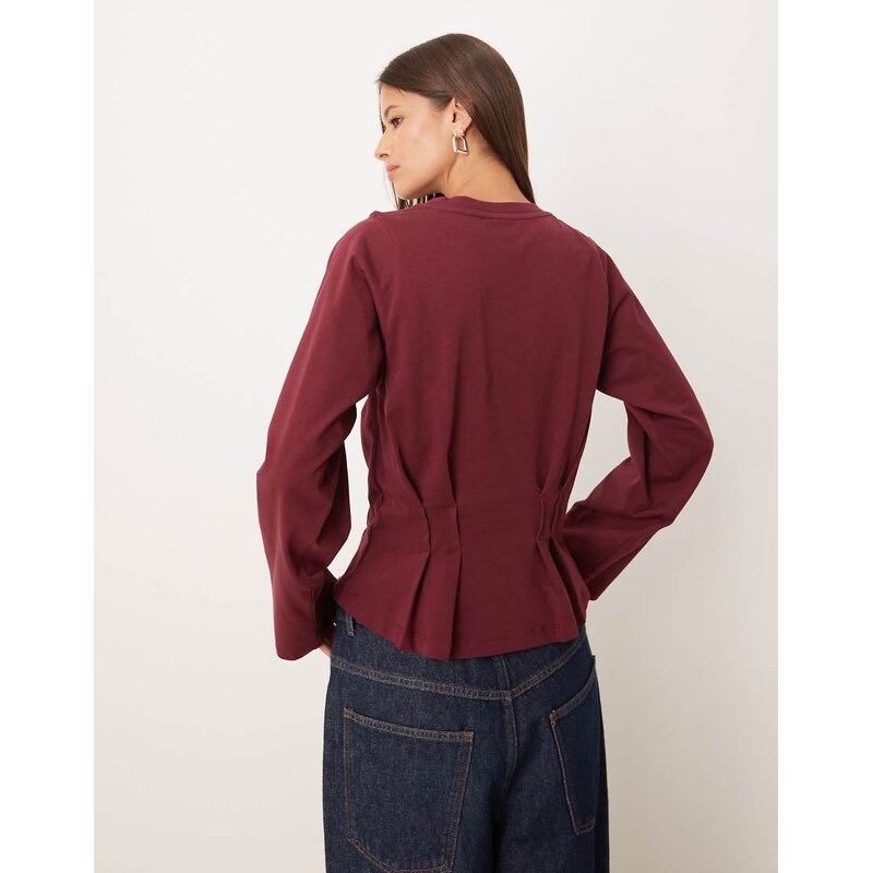 ASOS DESIGN long sleeve seam detail corset tee in burgundy-Multi