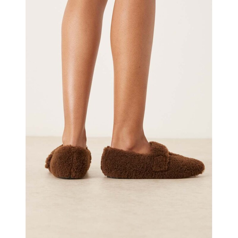 ASOS DESIGN Zinnia borg ballet slipper in chocolate-Brown