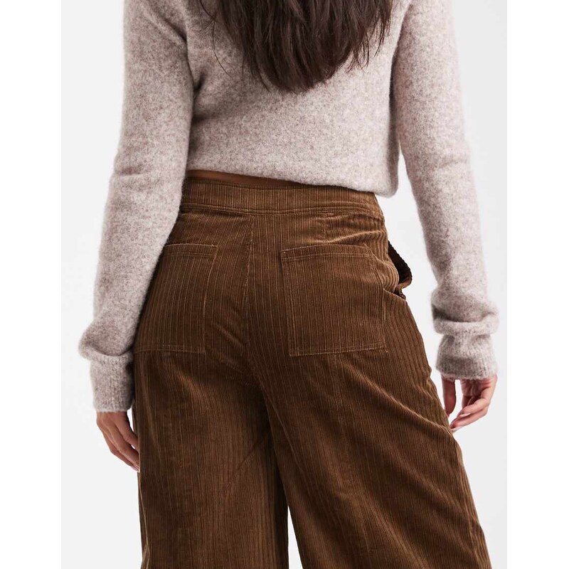 ASOS DESIGN cord wide leg ankle grazer trousers in biscuit-Neutral