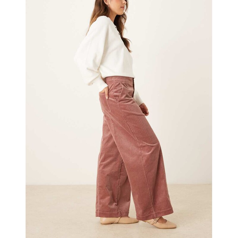 ASOS DESIGN cord wide leg ankle grazer trousers in rose-Pink