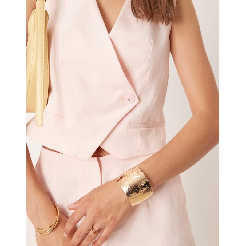 ASOS DESIGN linen blend asym wrap waistcoat co ord in pink