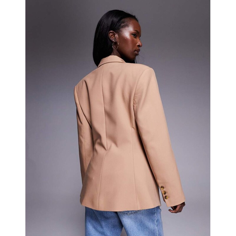 ASOS DESIGN tailored nipped waist blazer with cut away hem in mocha-Brown