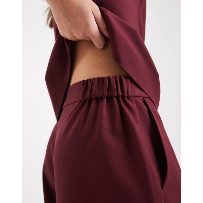 ASOS DESIGN tailored relaxed straight leg trousers in dark cherry