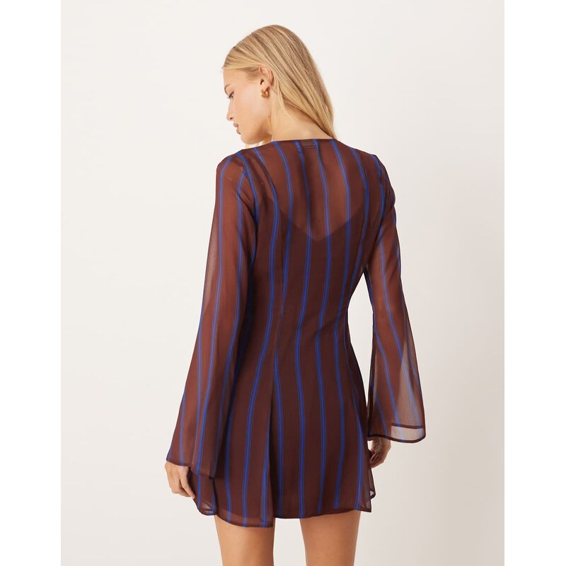 ASOS DESIGN wrap mini dress with ties in burgundy stripe-Multi