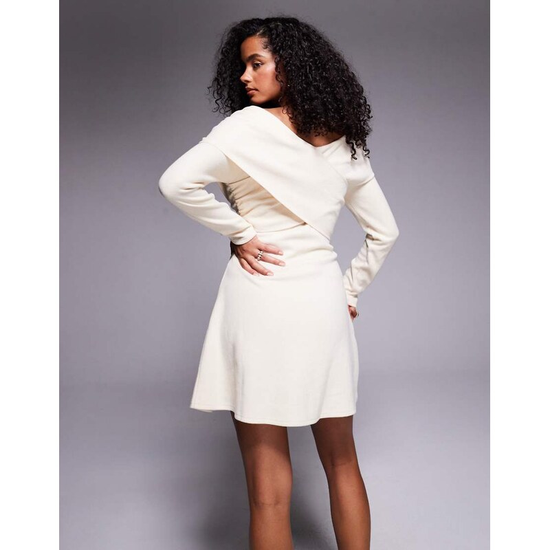ASOS DESIGN supersoft wrap front mini dress in cream-Neutral