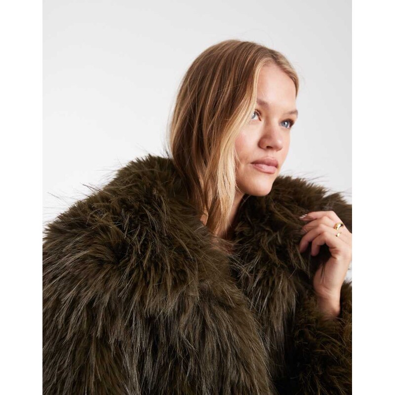 ASOS DESIGN faux fur coat in olive-Green