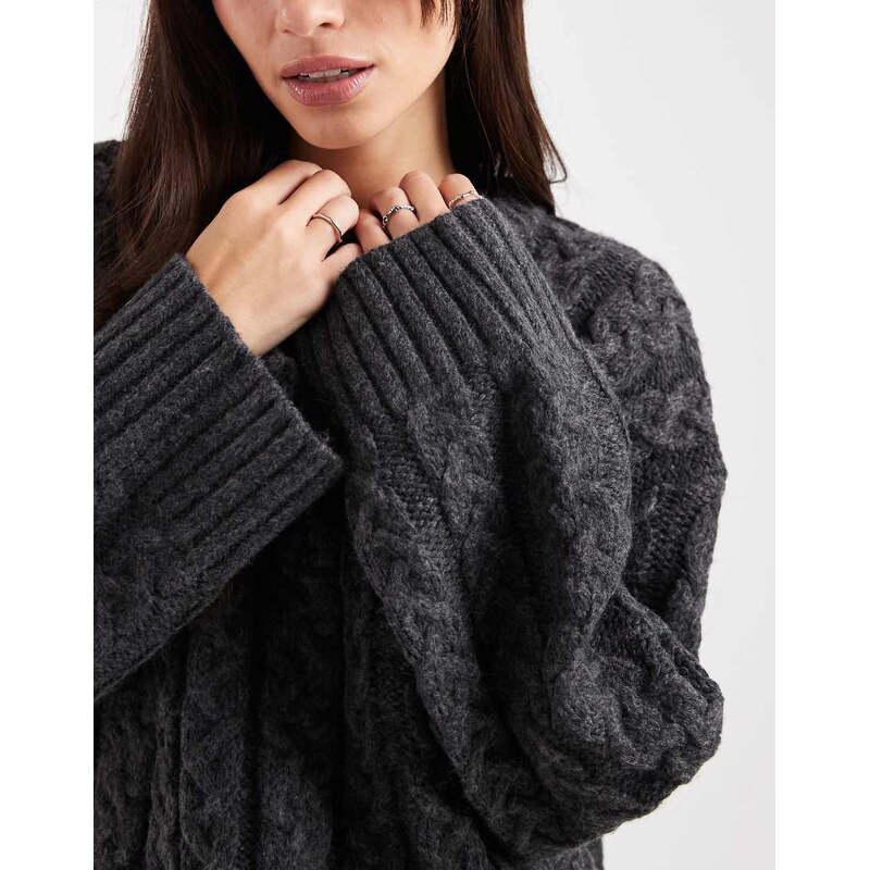ASOS DESIGN oversized crew neck cable knit jumper in charcoal-Grey