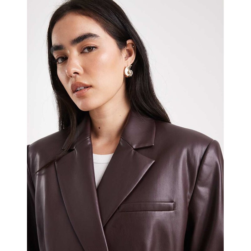 ASOS DESIGN tailored relaxed faux leather blazer in plum