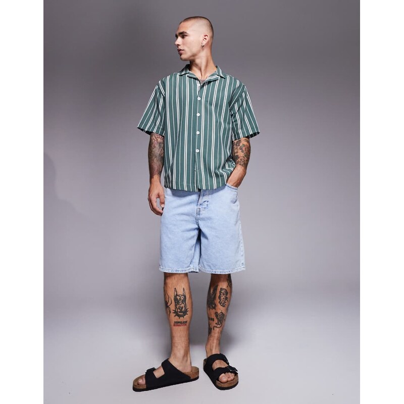 ASOS DESIGN oversized stripe shirt in green