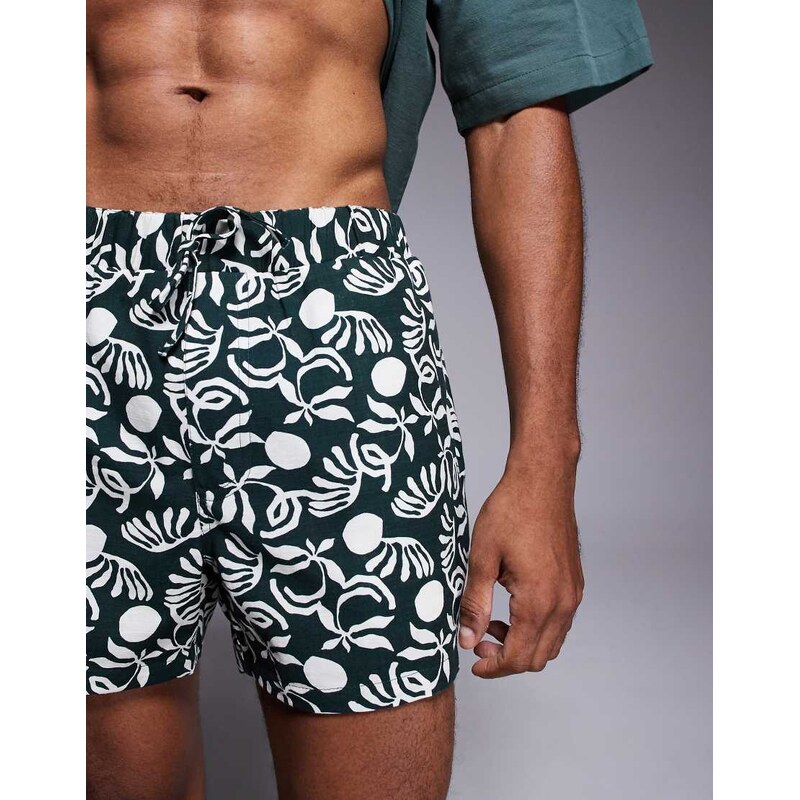 ASOS DESIGN co-ord shorts in short length in dark green-Black