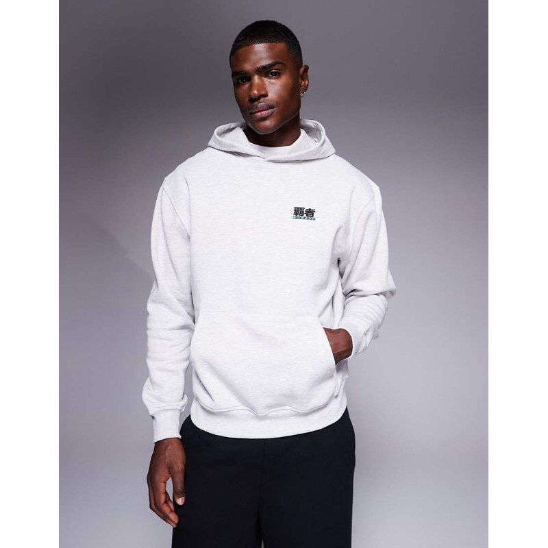 ASOS DESIGN hoodie with back print in ice marl-Grey