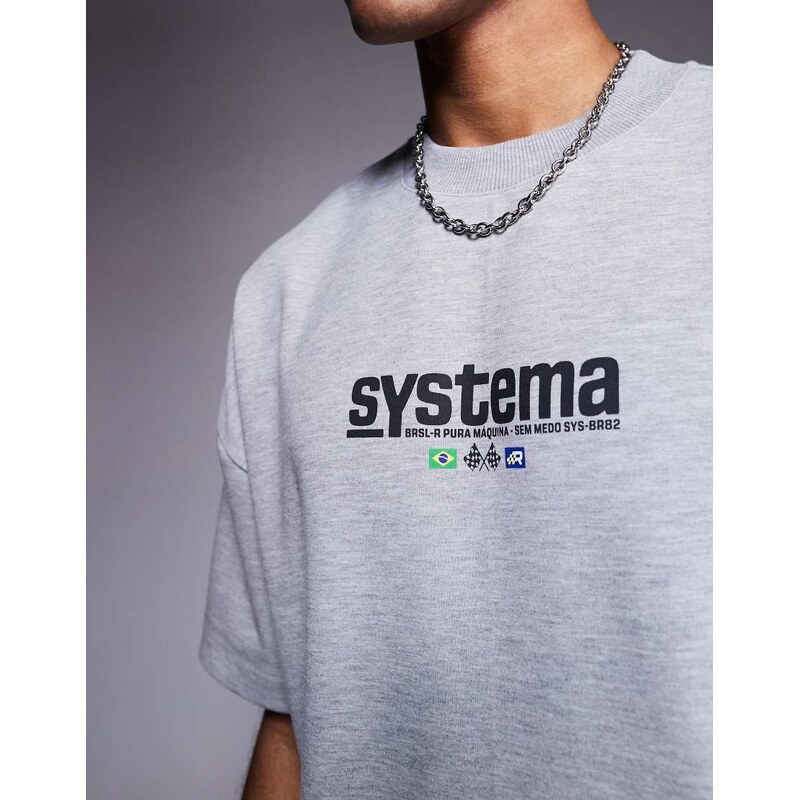 ASOS DESIGN super heavyweight oversized drop shoulder t-shirt with car graphic in grey marl