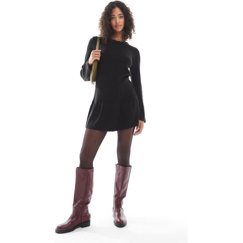 ONLY dropped hem knitted mini dress in black