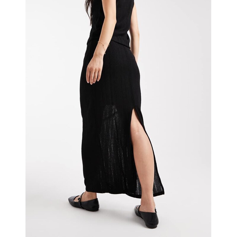 Vero Moda self stripe knitted skirt co-ord in black