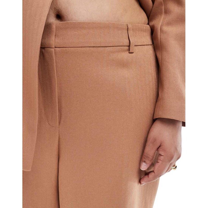 Vero Moda Curve tailored herringbone wide leg co-ord trousers in mocha-Brown