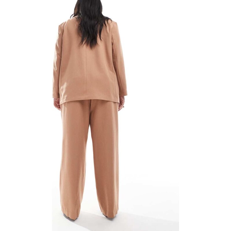 Vero Moda Curve tailored herringbone wide leg co-ord trousers in mocha-Brown