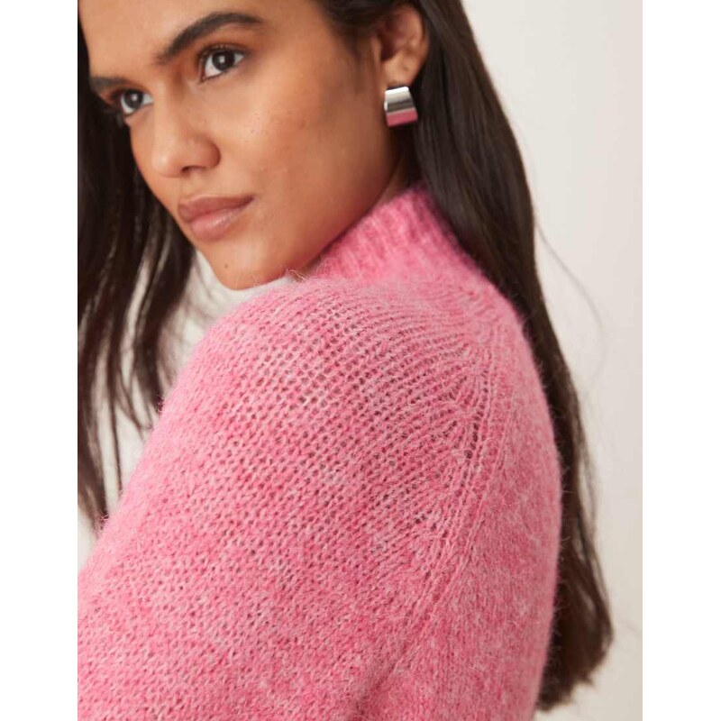 JDY high neck textured knitted jumper in pink