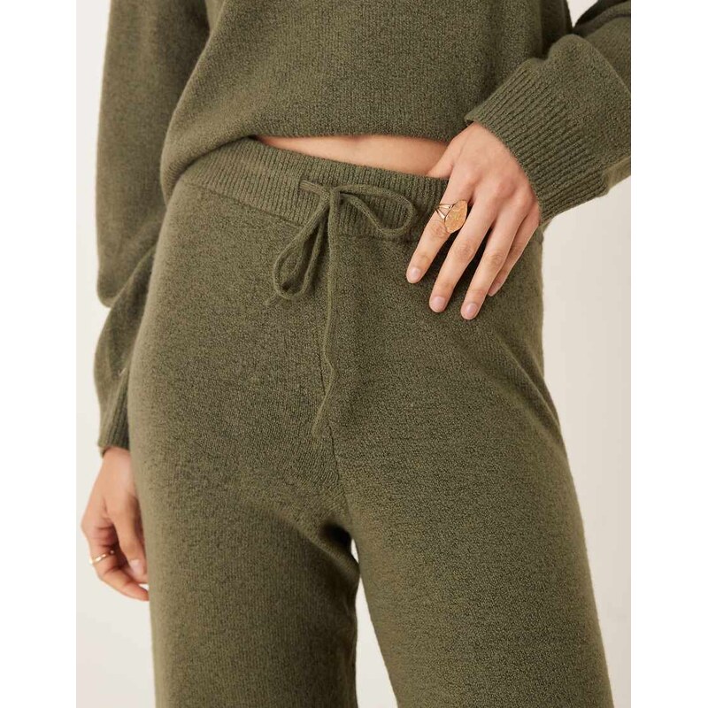 JDY knitted trouser co-ord in khaki-Green