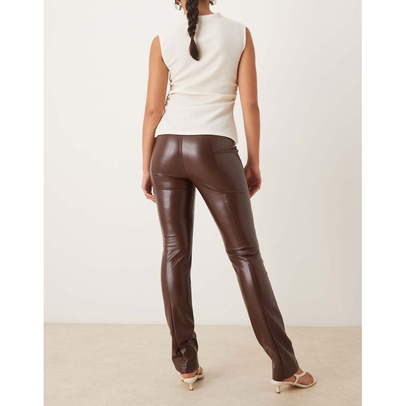 ASOS DESIGN skinny trousers in faux leather in fudge-Brown